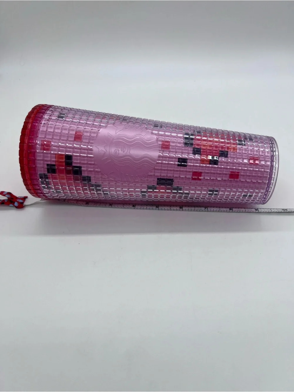Starbucks Valentine’s Day 2025 Pink Pixel Tumbler with Red Accents